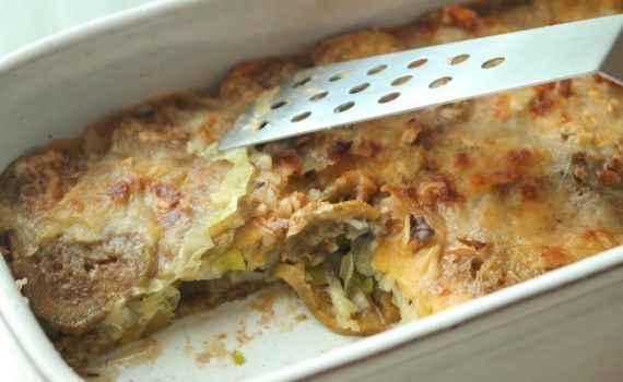 gratinado de batata doce e couve